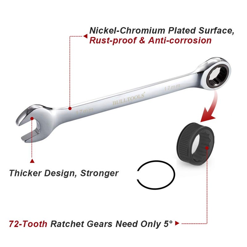 BULLTOOLS 23-Piece Ratchet Wrenches Chrome Vanadium Steel Ratcheting Wrench Set with Metric and SAE 72-Tooth Box End and Open End Standard Wrench Set with Organizer Box - Image 2